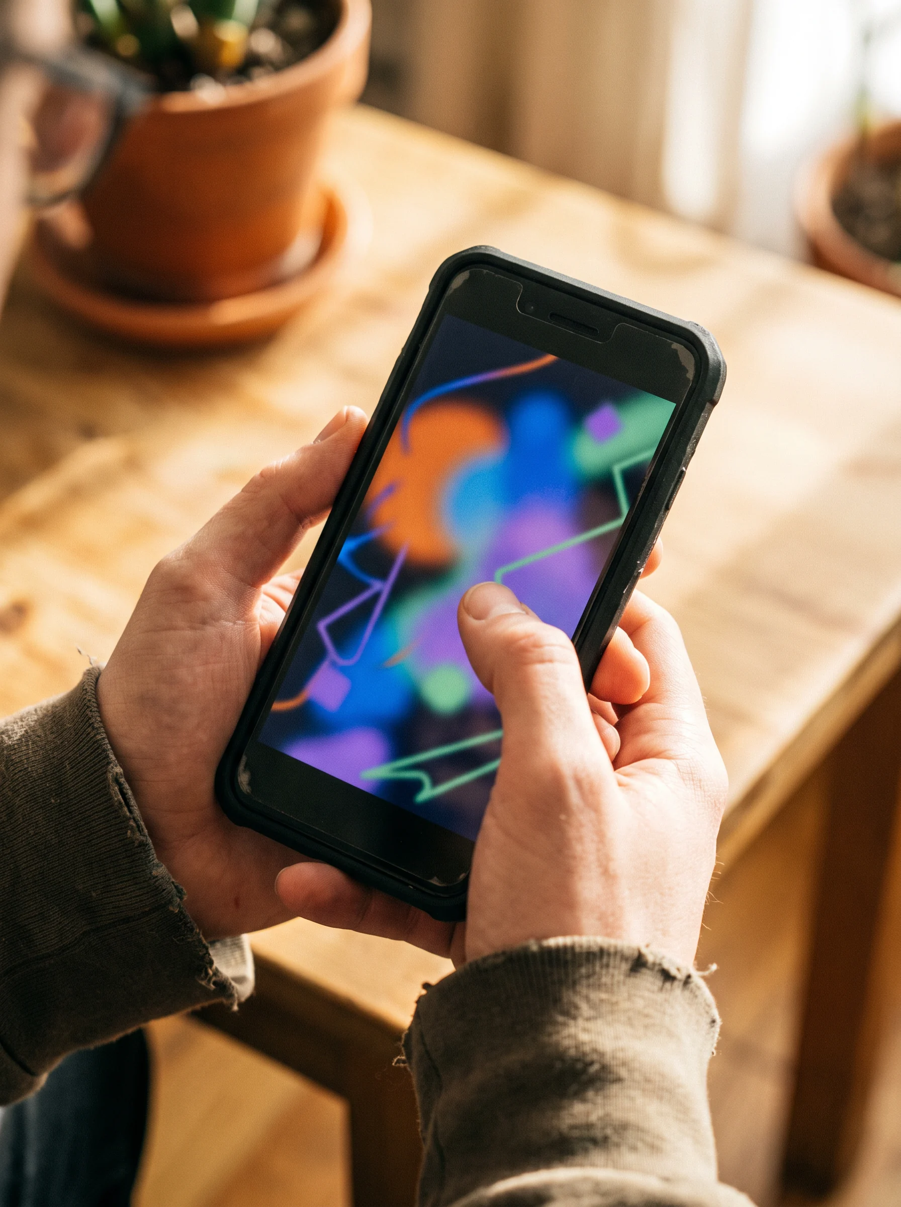 Hand using a simple unbranded mobile prototype
